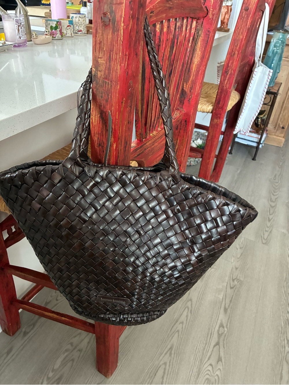 Loeffler Randall Dark Brown Woven Leather Tote Basket - Picture 7 of 10